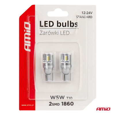 LED STANDARD BULBS T10 W5W 2x1860 SMD White 12V/24V AMIO-03719