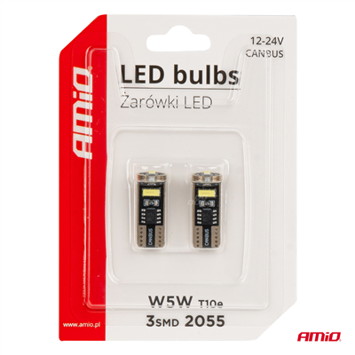 LED CANBUS BULBS T10e W5W 3x2055 SMD White 12V/24V AMIO-03720