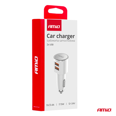 Nabíječka do auta 2x USB-A 3.4A 12/24V AMiO-03888