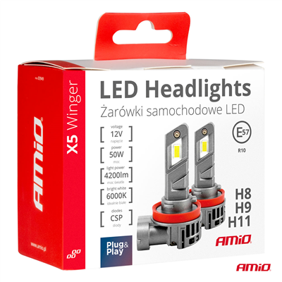 LED žárovky X5-series WINGER H8 H9 H11 6000K max 50W AMIO-03947