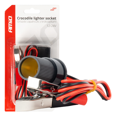 Adaptér do zásuvky zapalovače s krokosvorkami 12V 24V 100cm AMiO-03804