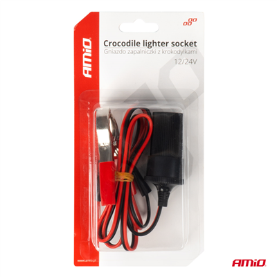 Adaptér do zásuvky zapalovače s krokosvorkami 12V 24V 100cm AMiO-03804