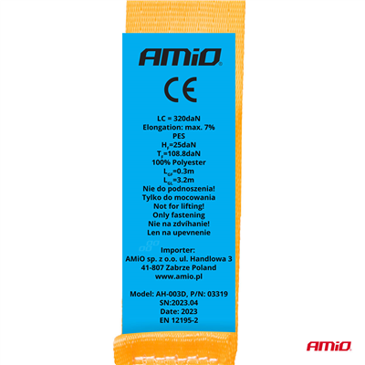 Upínací pásy s ráčnou 1000/500kg 38mm 4m J-TYPE AMiO-03321