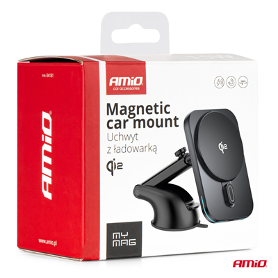 Držák magneticky s rychlonabíječkou do auta Qi2 15W AMiO-04181