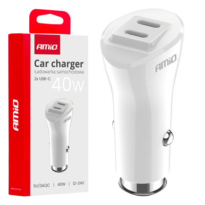 Nabíječka do auta 2xUSB-C 40W 12/24V AMiO-03884