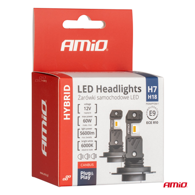 LED žárovky hlavního svícení Hybrid série H7 H18 6000K Canbus 60W AMIO-04115