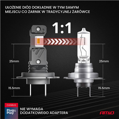 LED žárovky hlavního svícení Hybrid série H7 H18 6000K Canbus 60W AMIO-04115