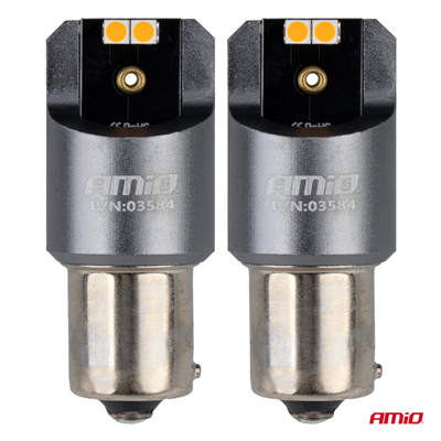 LED žárovky FULL CANBUS PRO PY21W 4x3030 SMD amber 12V 24V AMIO-03584