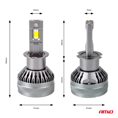 LED žárovky hlavního svícení HP Full Canbus H3 12V 24v 6500k AMIO-03672