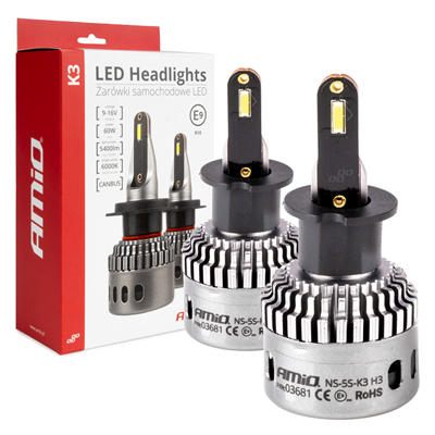 LED žárovky hlavního svícení K3 H3 12V 6000K canbus AMIO-03681