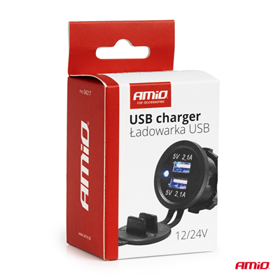 Vodotěsná nabíječka s modrým LED indikátorem 4.2A 2xUSB 12/24V AMiO-04217