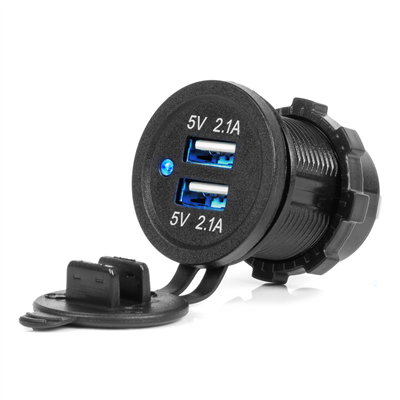 Vodotěsná nabíječka s modrým LED indikátorem 4.2A 2xUSB 12/24V AMiO-04217