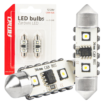 LED žárovky CANBUS 12SMD Festoon C5W 3838 36mm White 12/24V AMiO-04248
