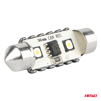 LED žárovky CANBUS 12SMD Festoon C5W 3838 36mm White 12/24V AMiO-04248