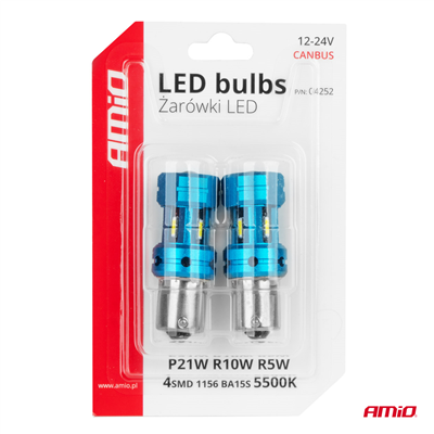 CANBUS LED žárovky 1156 BA15S P21W R10W R5W 4SMD 1860 Bílé 12V 24V AMiO-04252