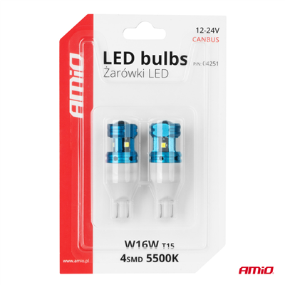 LED žárovky CANBUS T15 W16W 4SMD 1860XS Bílé 12V 24V AMiO-04251
