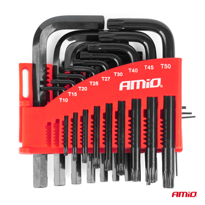 Imbusové klíče hex a torx z CRV oceli, černá 22ks AMiO-04297