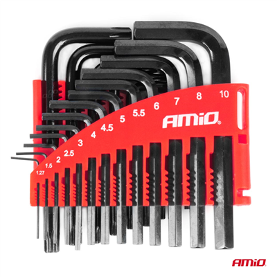 Imbusové klíče hex a torx z CRV oceli, černá 22ks AMiO-04297