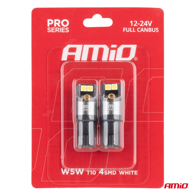 LED žárovky FULL CANBUS PRO T10 W5W 4x3030 SMD bílé 12V 24V AMIO-03580