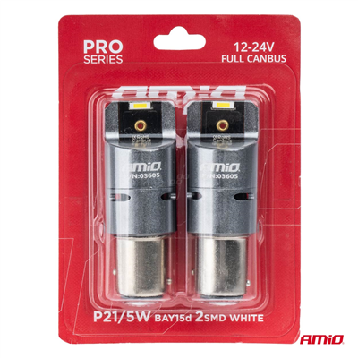 LED žárovky FULL CANBUS PRO BAY15D P21/5W 2x1860SMD bílé 12V 24V AMIO-03605