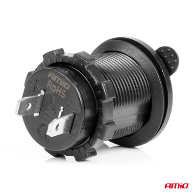 Vodotěsná zásuvka do zapalovače auta s MODRÝM LED podsvícením 12/24V AMiO-04220