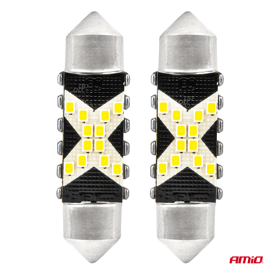 LED žárovky CANBUS 12SMD Festoon C5W 2016 36mm White 12/24V AMiO-04236