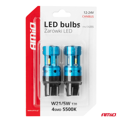 LED žárovky CANBUS T20 7443 W21/5W 4SMD 1860 Bílá 12V 24V AMiO-04255