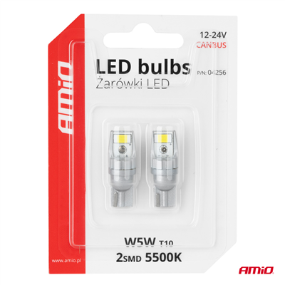 LED žárovky CANBUS T10 W5W 2SMD 3570 White 12V 24V AMiO-04256