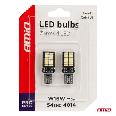 LED CANBUS BULBS PRO series T15e W16W 54x4014 SMD White 12V/24V AMIO-03724