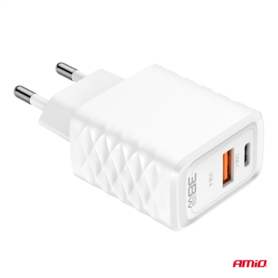 Síťová nabíječka Quick Charger GaN 38W USB-A + USB-C AMiO-04287