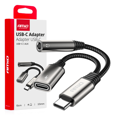 Adaptér USB-C rozdělovací na USB-C + Mini-Jack 3,5mm 10cm AMiO-04295
