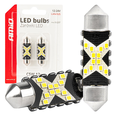 LED žárovky CANBUS 12SMD Festoon C5W 2016 39mm White 12/24V AMiO-04237