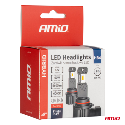 LED žárovky hlavního svícení Hybrid série HB4 9006 6000K Canbus 60W AMIO-04118