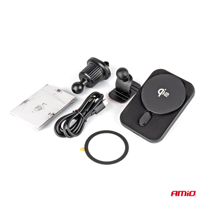 Držák magneticky s rychlonabíječkou do auta Qi2 15W AMiO-04179