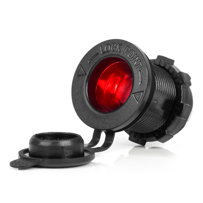 Vodotěsná zásuvka do zapalovače auta s ČERVENÝM LED podsvícením 12/24V AMiO-04219