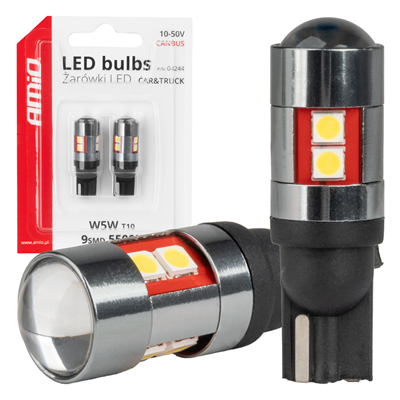 LED žárovky CANBUS T10 W5W 9 SMD 3030 Bílé 12V 24V 36V 48V AMiO-04244