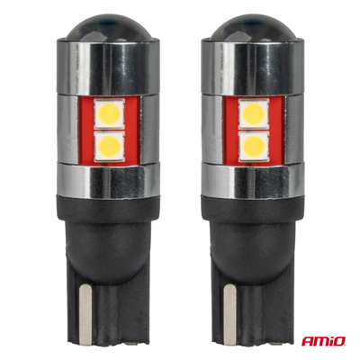 LED žárovky CANBUS T10 W5W 9 SMD 3030 Bílé 12V 24V 36V 48V AMiO-04244