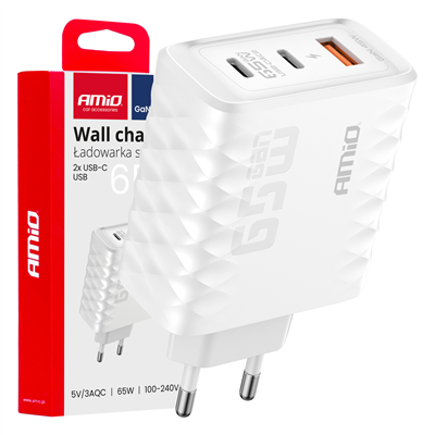 Síťová nabíječka Quick Charge 65W USB-A + 2xUSB-C AMiO-04289