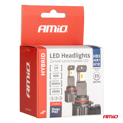 LED žárovky hlavního svícení Hybrid série HB3 HIR1 H10 6000K Canbus 60W AMIO-04117