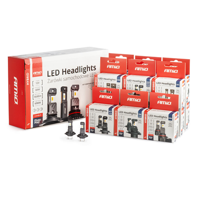 LED žárovky hlavního svícení Hybrid série H1 H3 H4 H7 HB3 HB4 6000K Canbus 16 sad AMiO-04120