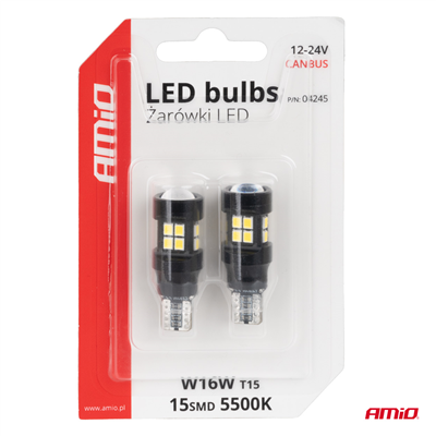 LED žárovky CANBUS T15 W16W 15SMD 2835 Bílé 12V 24V AMiO-04245