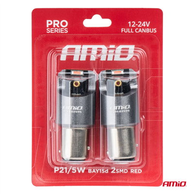 LED žárovky FULL CANBUS PRO P21/5W 2x1860 SMD czerwone 12V 24V AMIO-03596