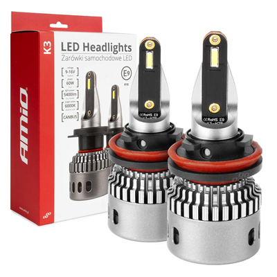 LED žárovky hlavního svícení K3 H8 H9 H11 H16 12V 6000K canbus AMIO-03686