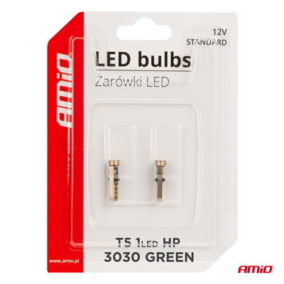 LED BUBLS STANDARD Green T5 12V 3030 1LED HP AMIO-03729