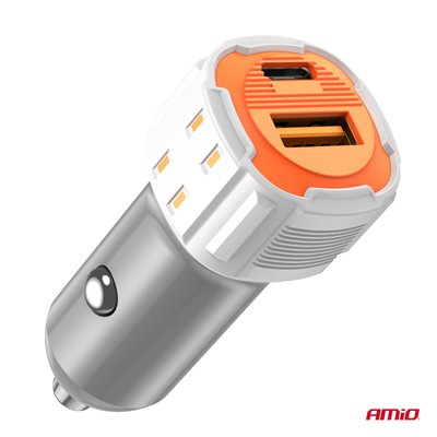 Nabíječka do auta USB-A + USB-C 20W 12/24V AMiO-03882