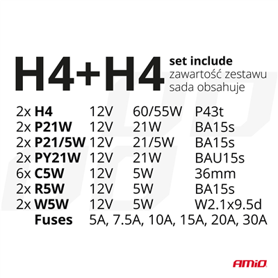 Sada žárovek 30ks (H4+H4) AMIO-03958