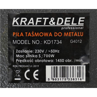 Kraft&Dele KD1734 2K, Pásová pila na řezání kovu 700 W