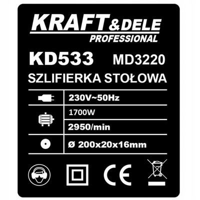 Kraft&Dele KD533-Z, Dvoukotoučová stolní bruska 1700 W