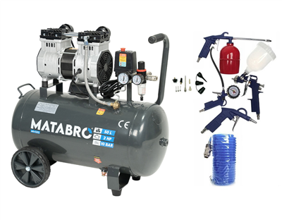 AKČNÍ SET SETMB-K202, Bezolejový kompresor 50l, 230V, 2 písty s příslušenstvím | 2000W | Matabro