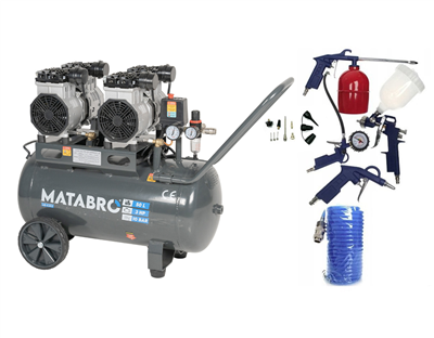 AKČNÍ SET SETMB-K203, Bezolejový kompresor 50l, 230V, 4 písty s příslušenstvím | 2x1500W | Matabro